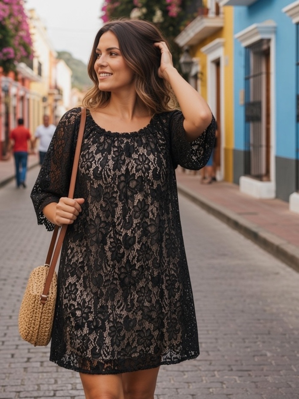 Umgee Black Floral Lace Tunic / Mini Dress On Or Off Shoulder Boho Style Size S